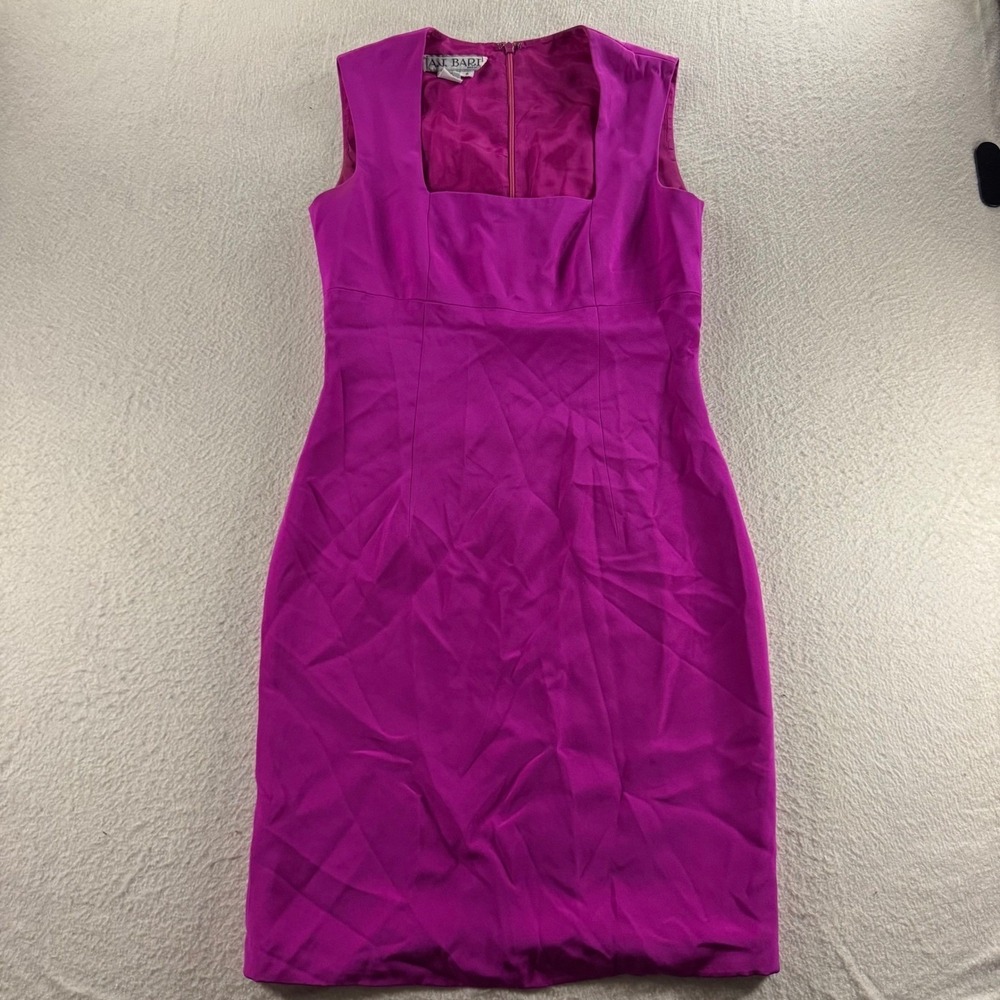 AJ Bari Sheath Dress Womens 6 Fuchsia Pink Good 100% Silk Square Neck Sleeveless
